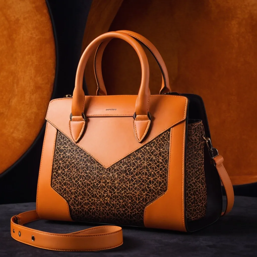 detailed photo of orange synthetic leather bag