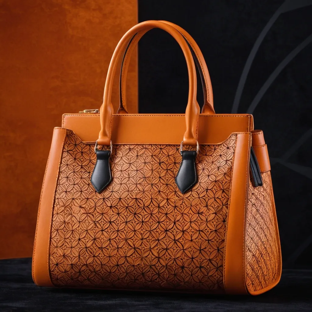 detailed photo of orange synthetic leather bag