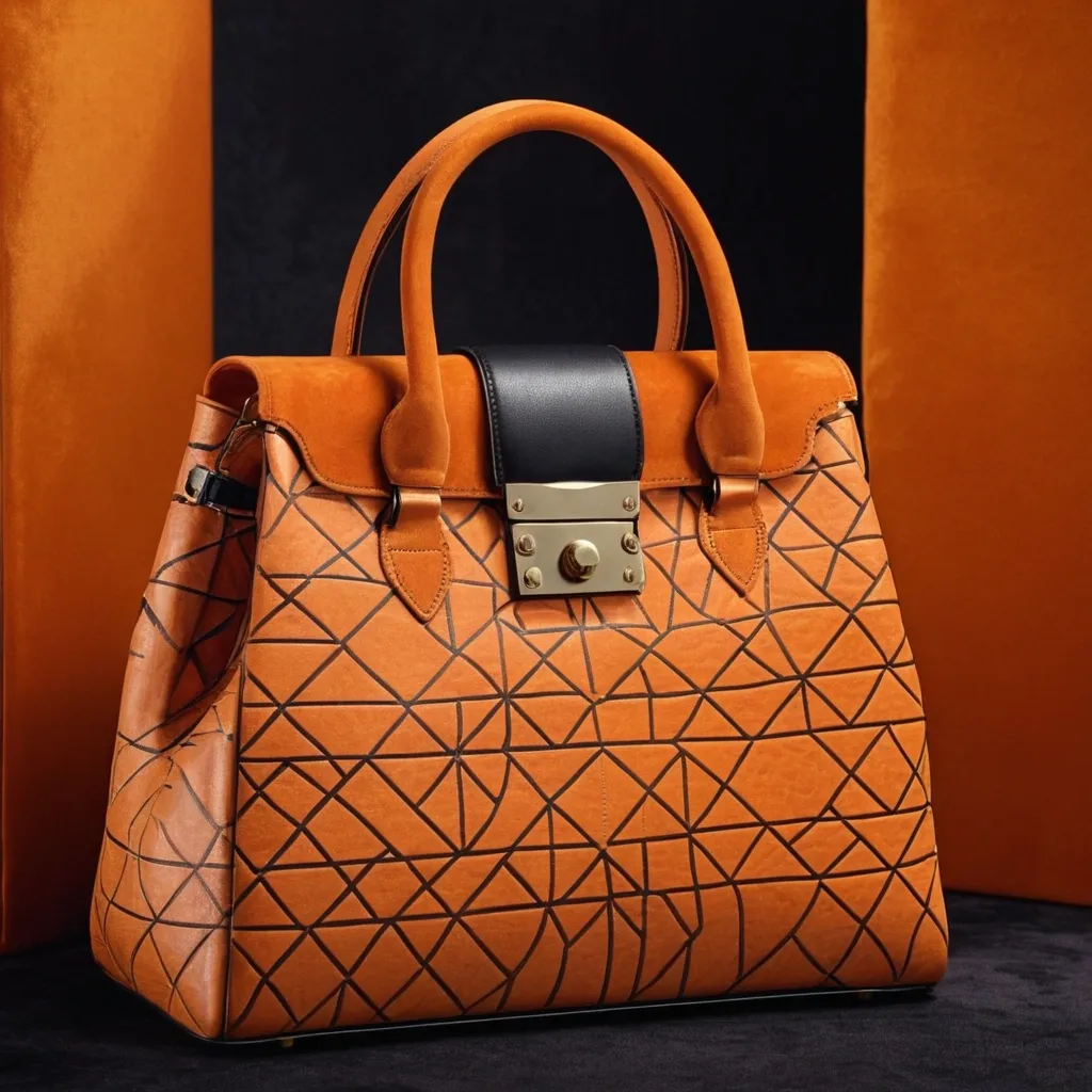 detailed photo of orange synthetic leather bag