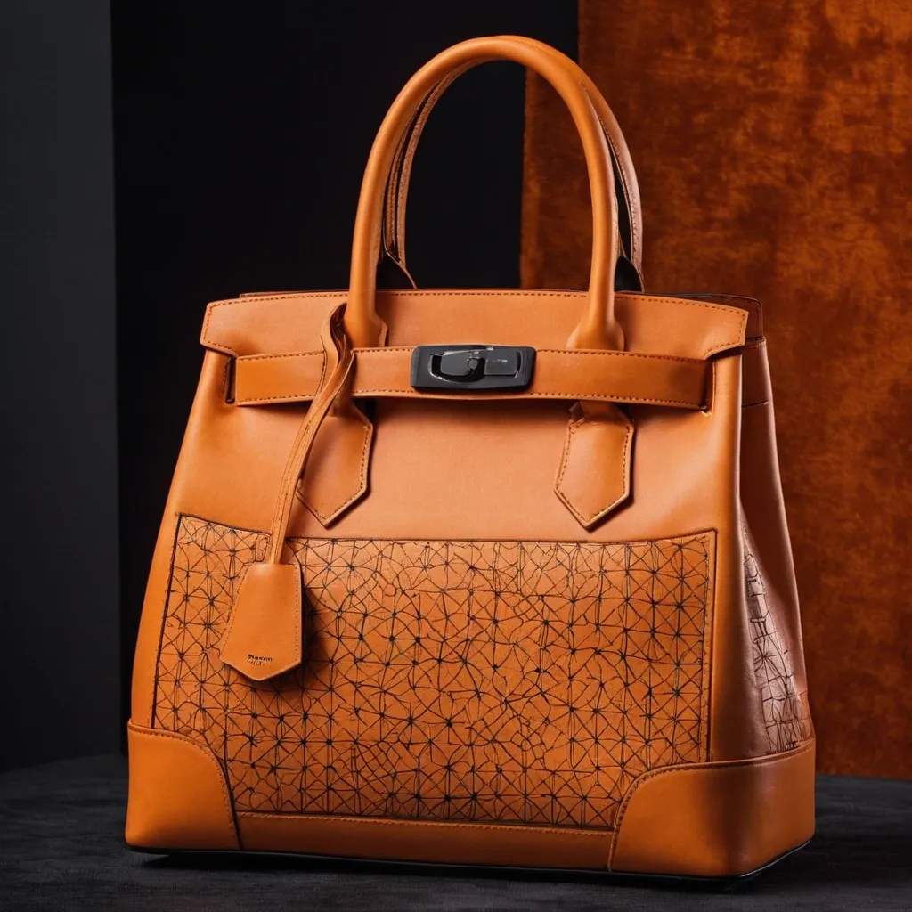 detailed photo of orange synthetic leather bag