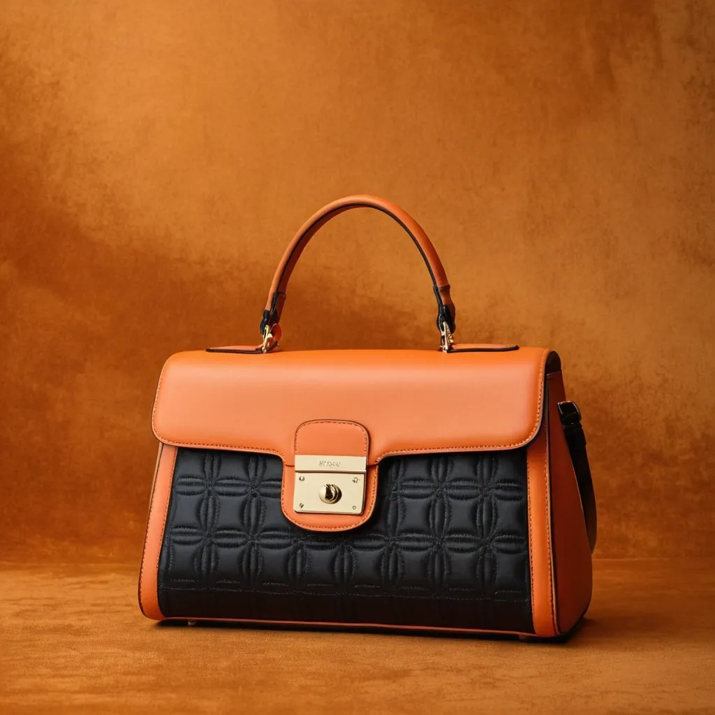 detailed photo of orange synthetic leather bag