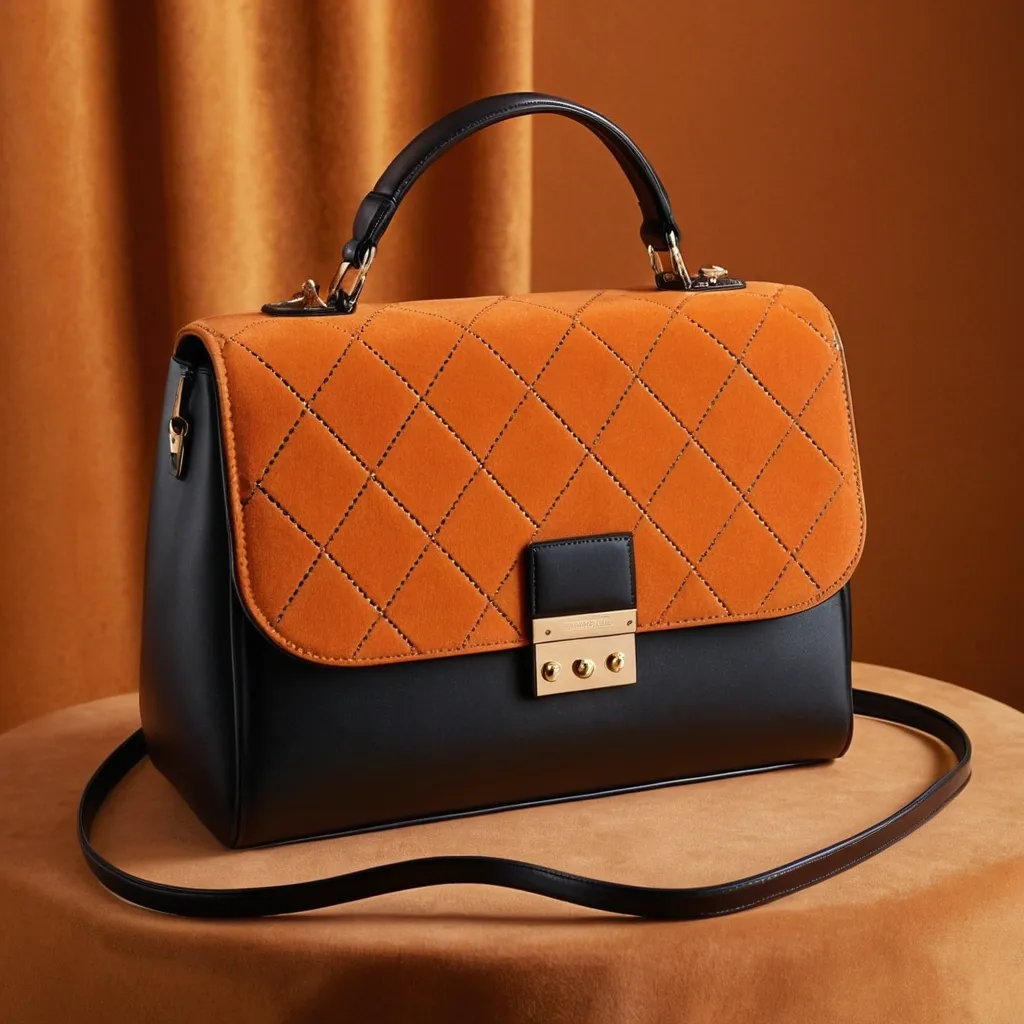detailed photo of orange synthetic leather bag