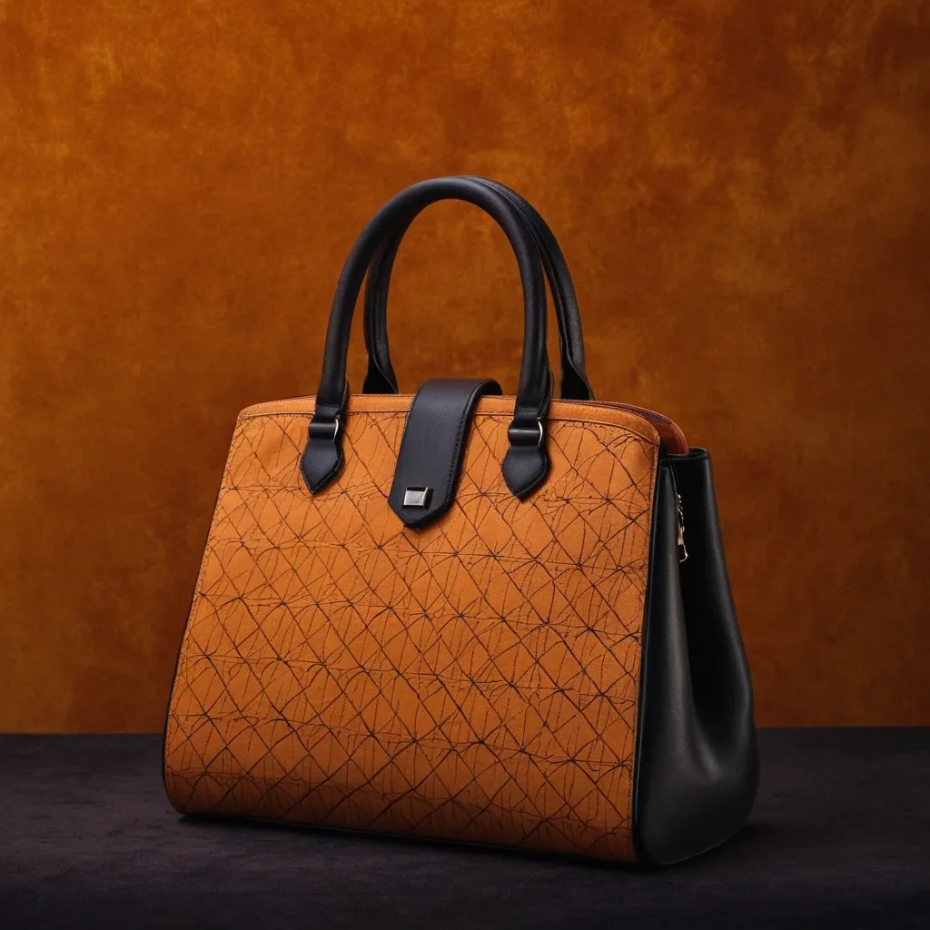 detailed photo of orange synthetic leather bag