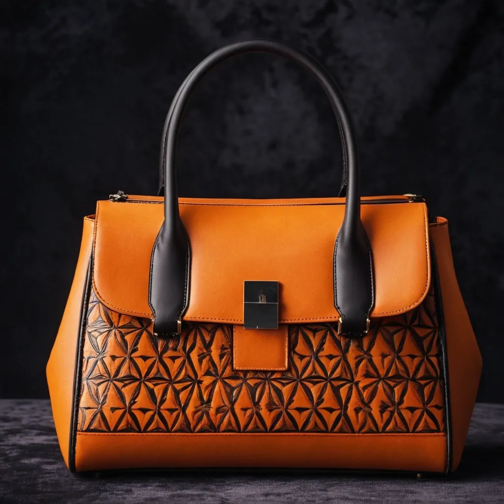 detailed photo of orange synthetic leather bag