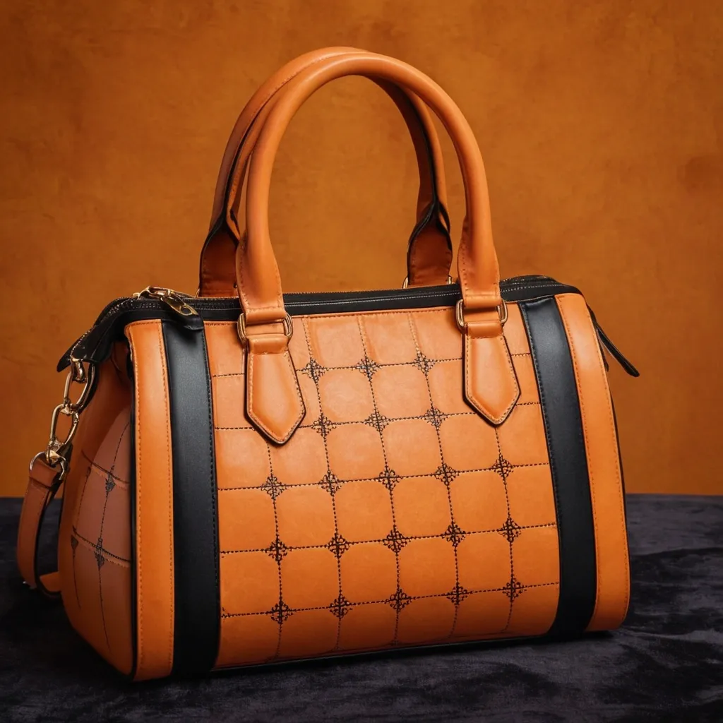 detailed photo of orange synthetic leather bag