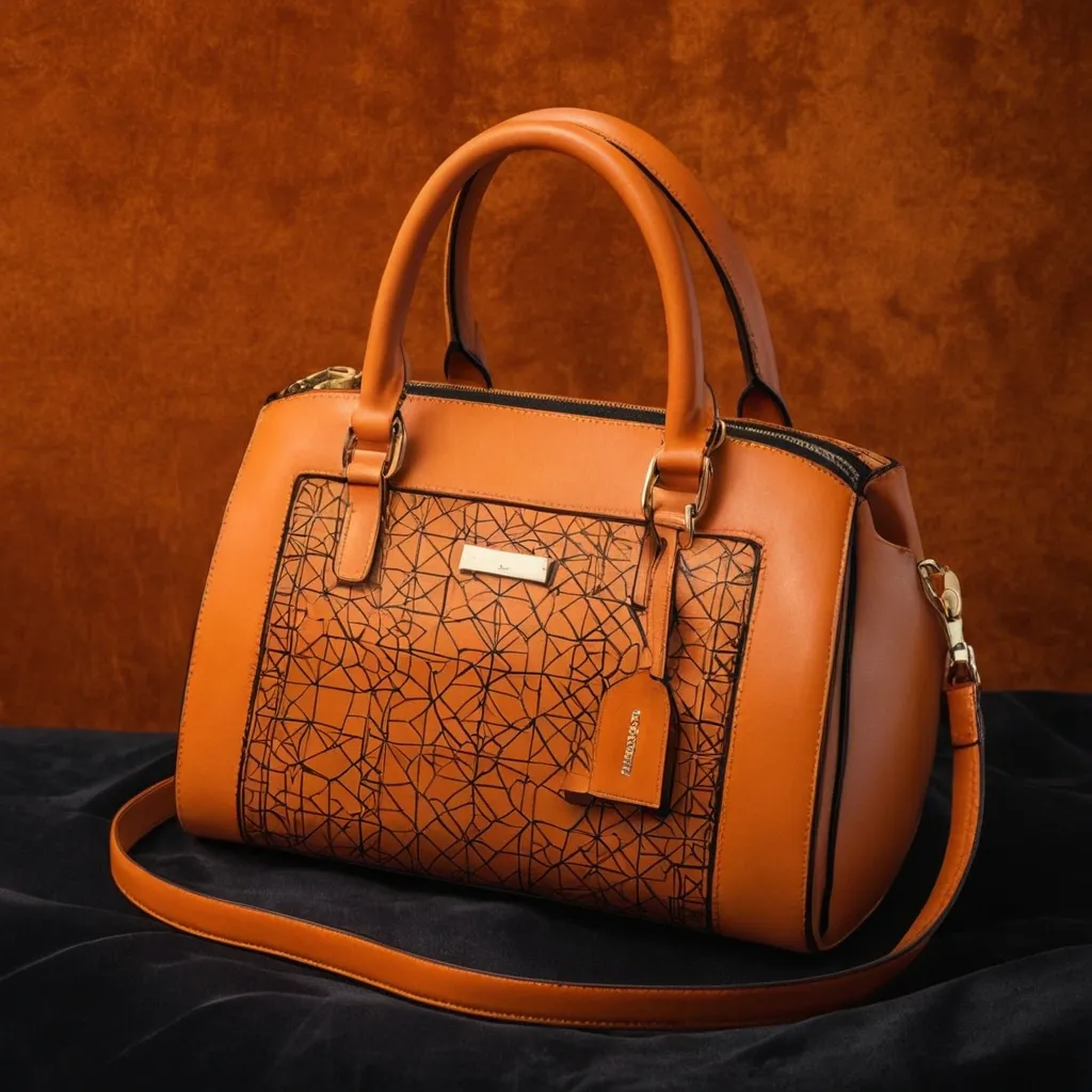 detailed photo of orange synthetic leather bag