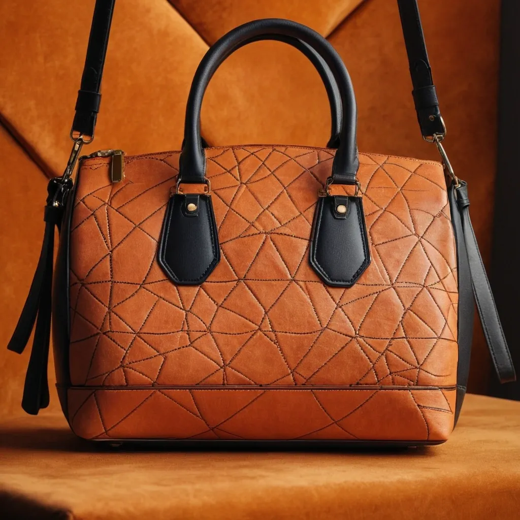 detailed photo of orange synthetic leather bag