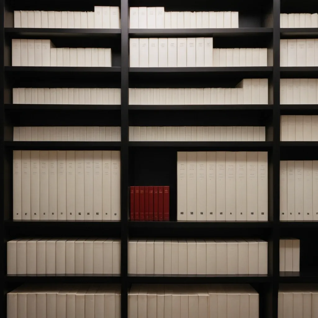 detailed photo of monocolor books on shelves