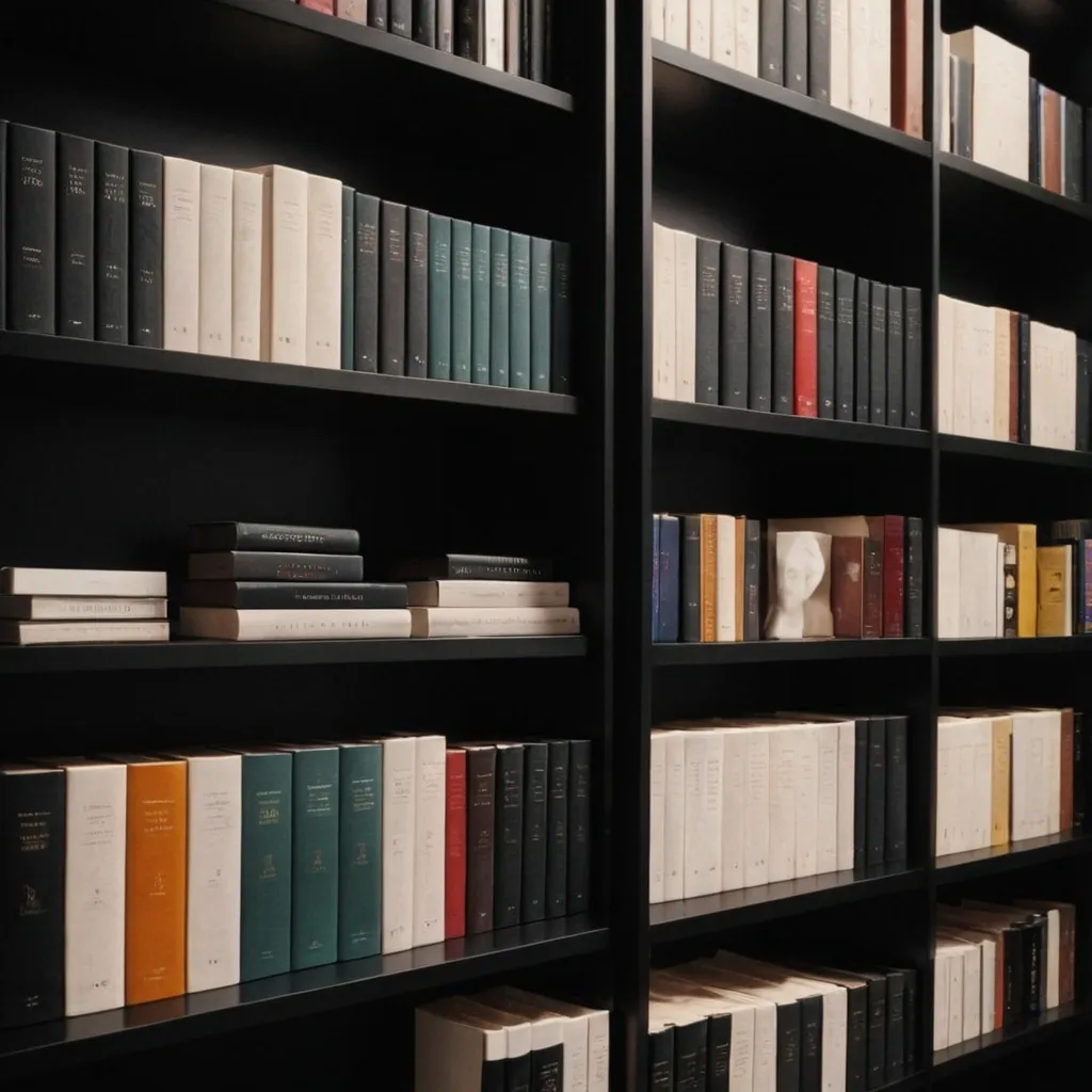 detailed photo of monocolor books on shelves