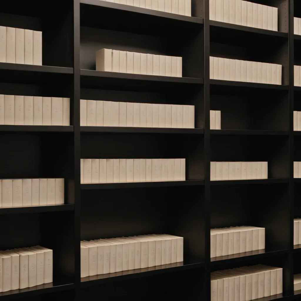 detailed photo of monocolor books on shelves