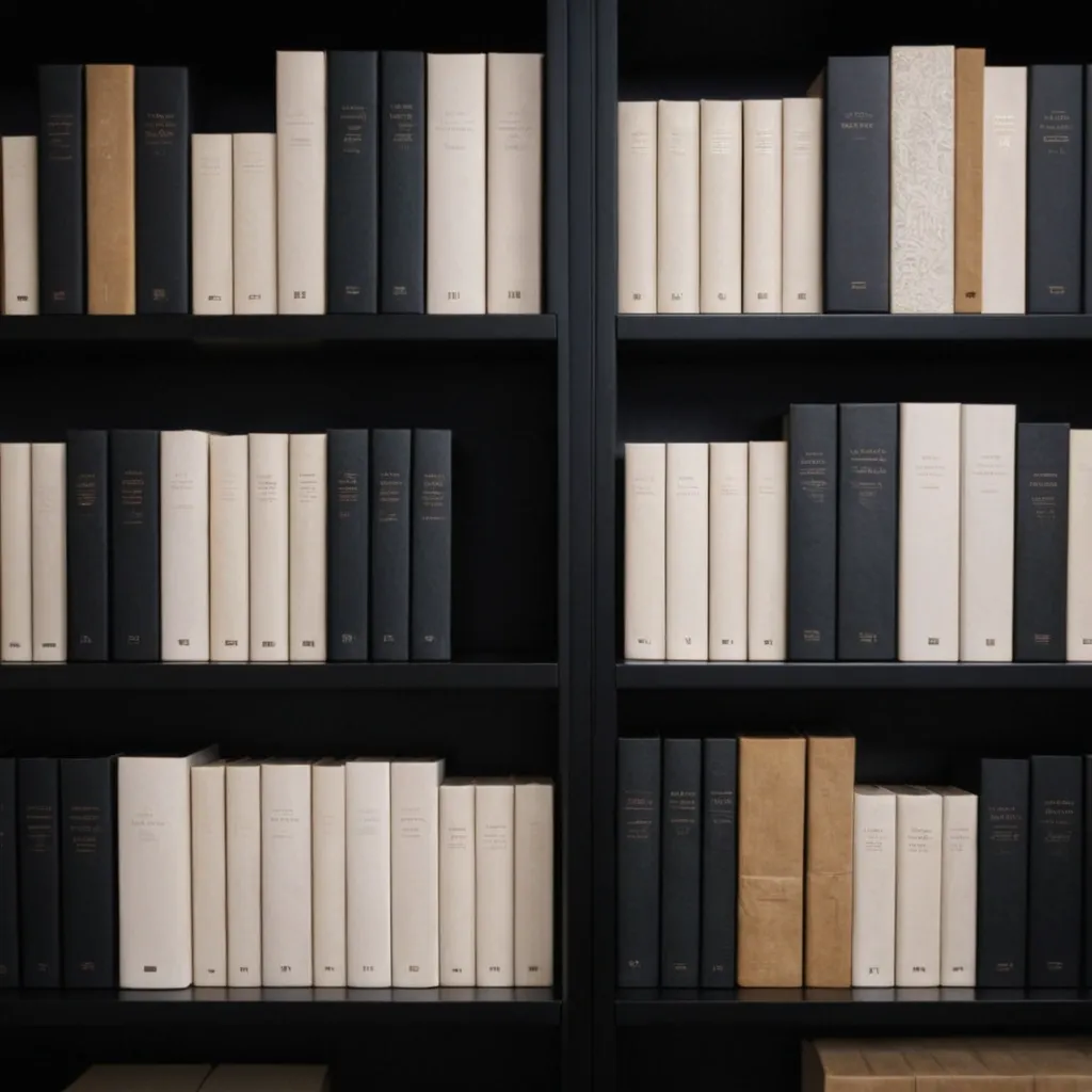 detailed photo of monocolor books on shelves