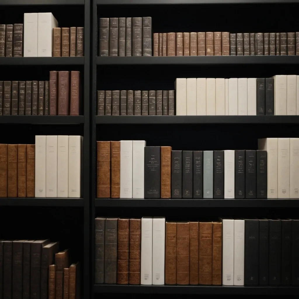 detailed photo of monocolor books on shelves