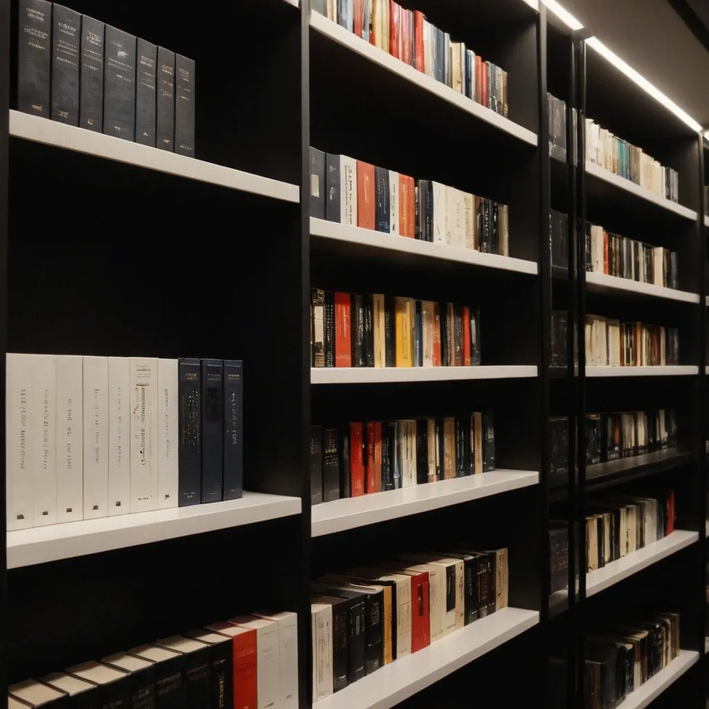 detailed photo of monocolor books on shelves