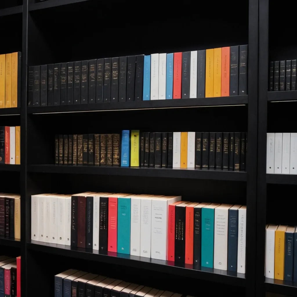 detailed photo of monocolor books on shelves