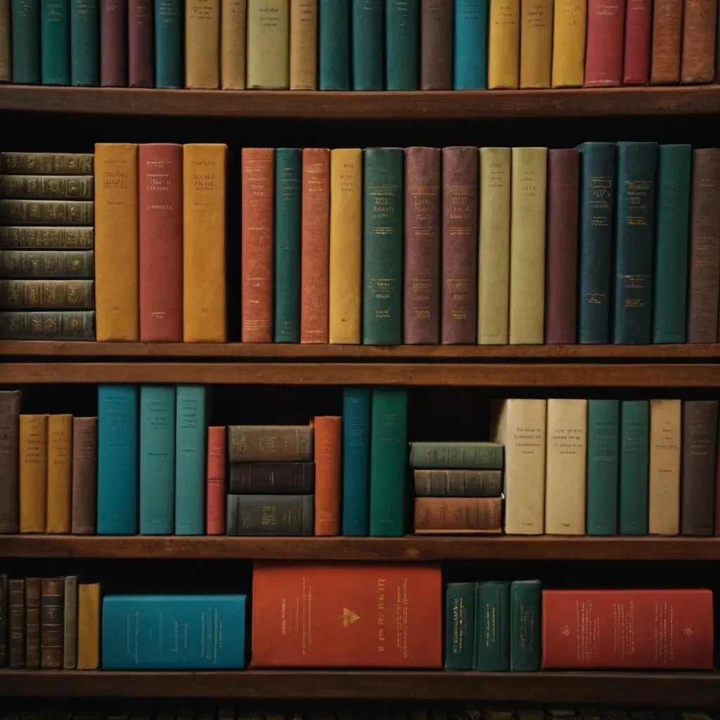 detailed photo of multicolor books on shelves
