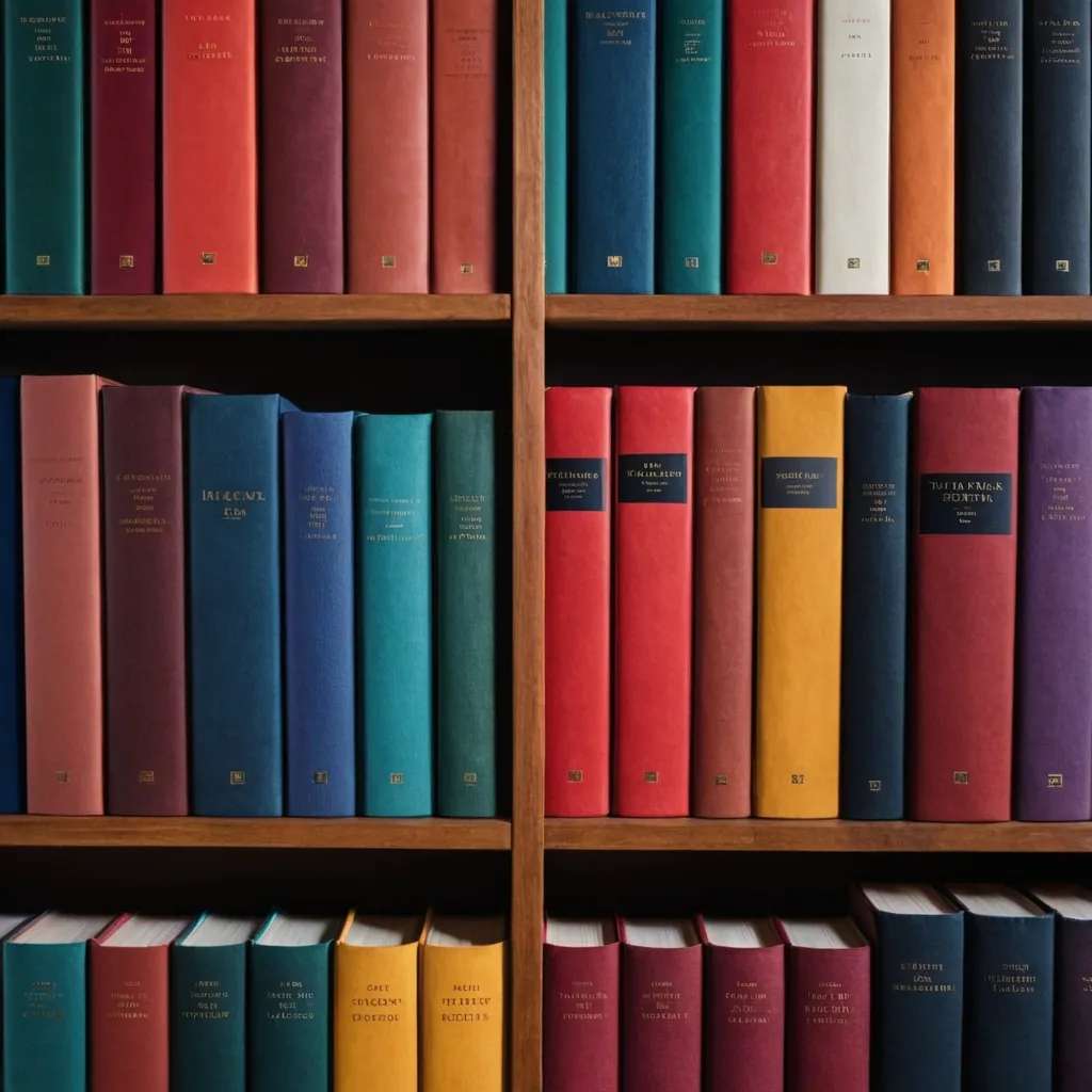 detailed photo of multicolor books on shelves