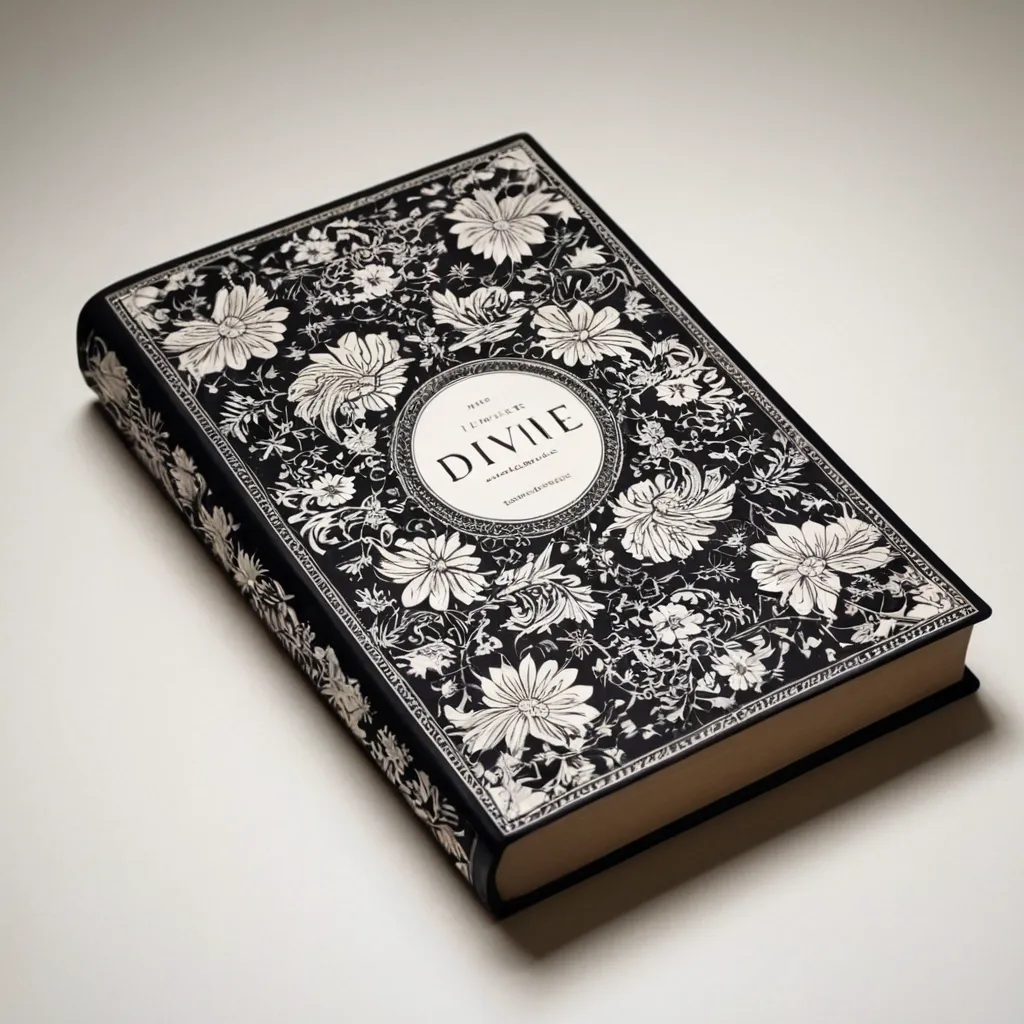 detailed photo of white book with black floral pattern