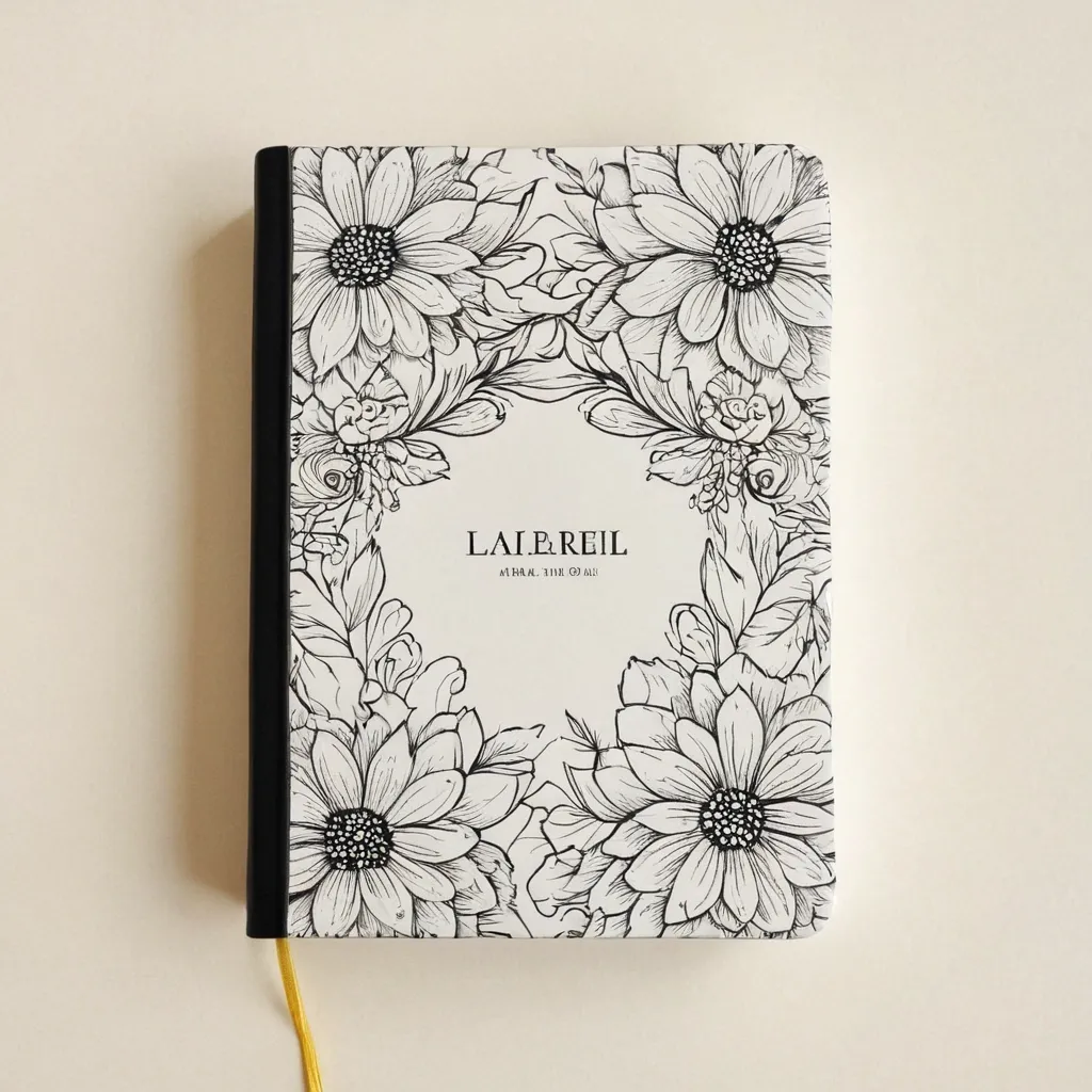 detailed photo of white book with black floral pattern