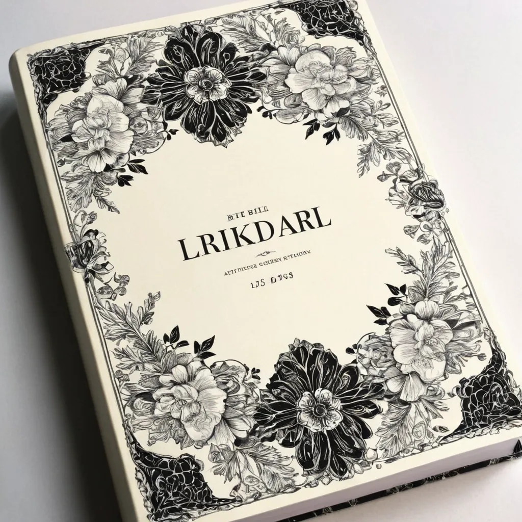 detailed photo of white book with black floral pattern