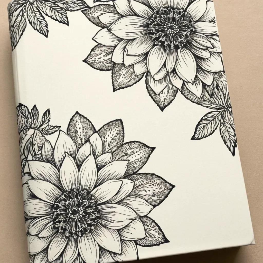detailed photo of white book with black floral pattern