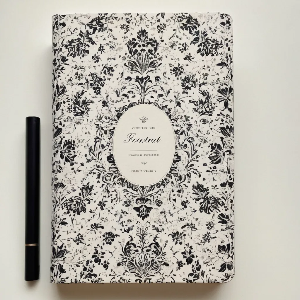 detailed photo of white book with black floral pattern