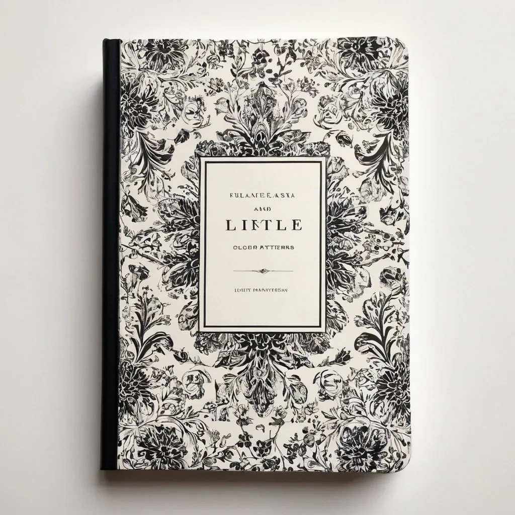 detailed photo of white book with black floral pattern