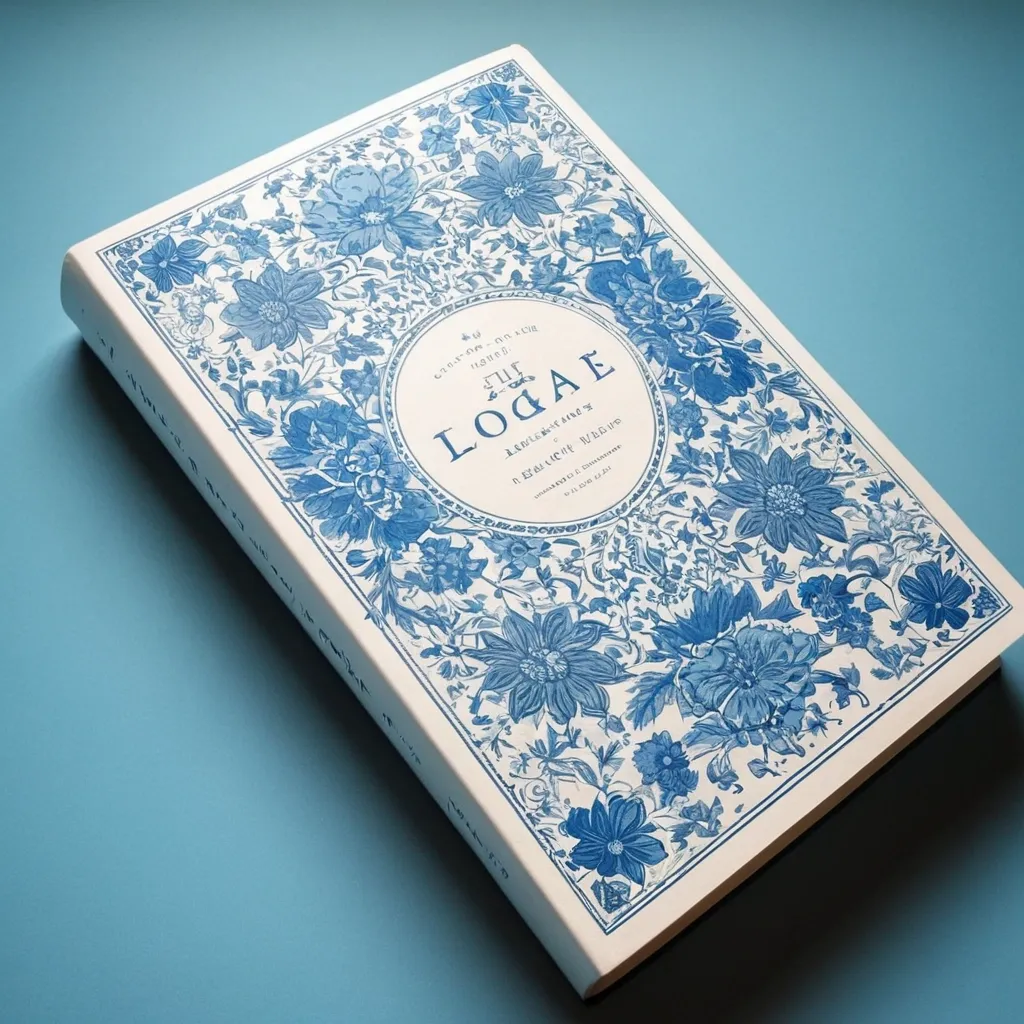 detailed photo of white book with blue floral pattern
