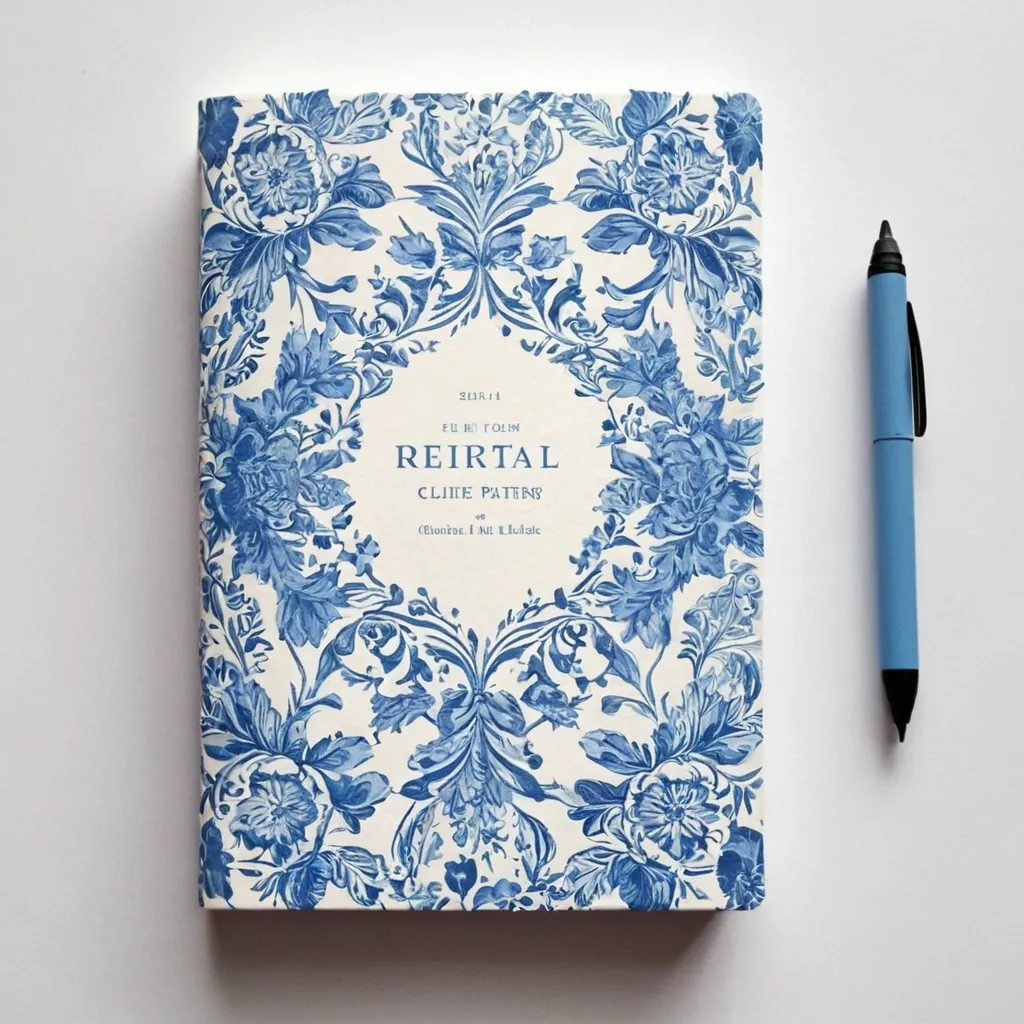detailed photo of white book with blue floral pattern
