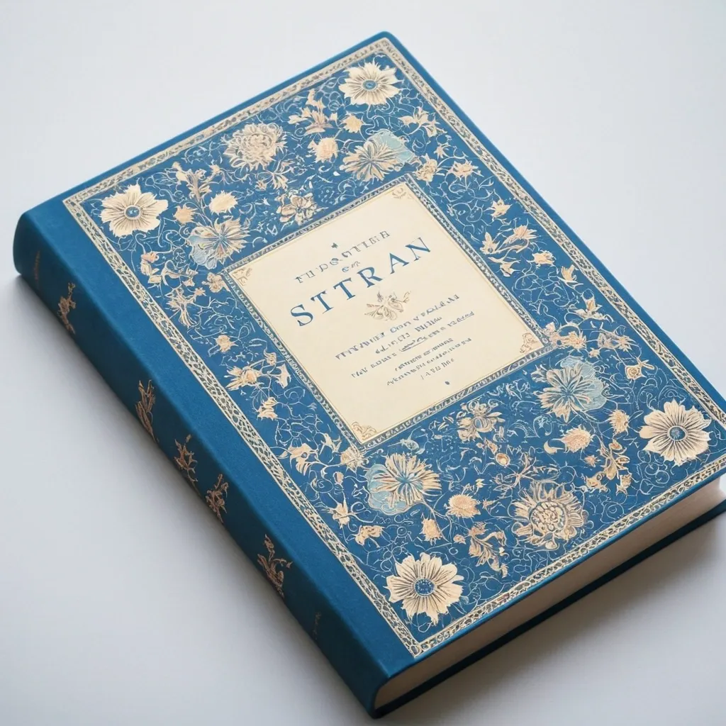 detailed photo of white book with blue floral pattern