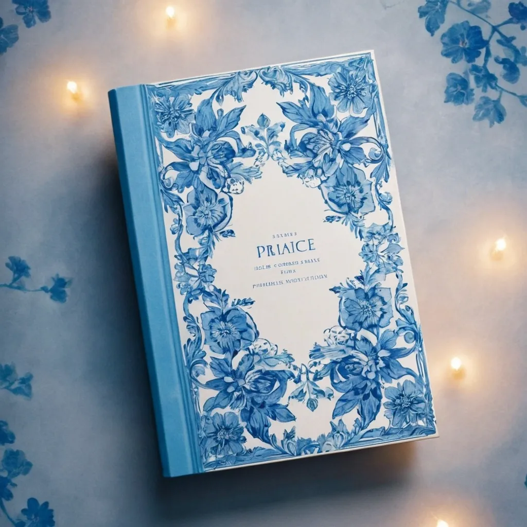 detailed photo of white book with blue floral pattern