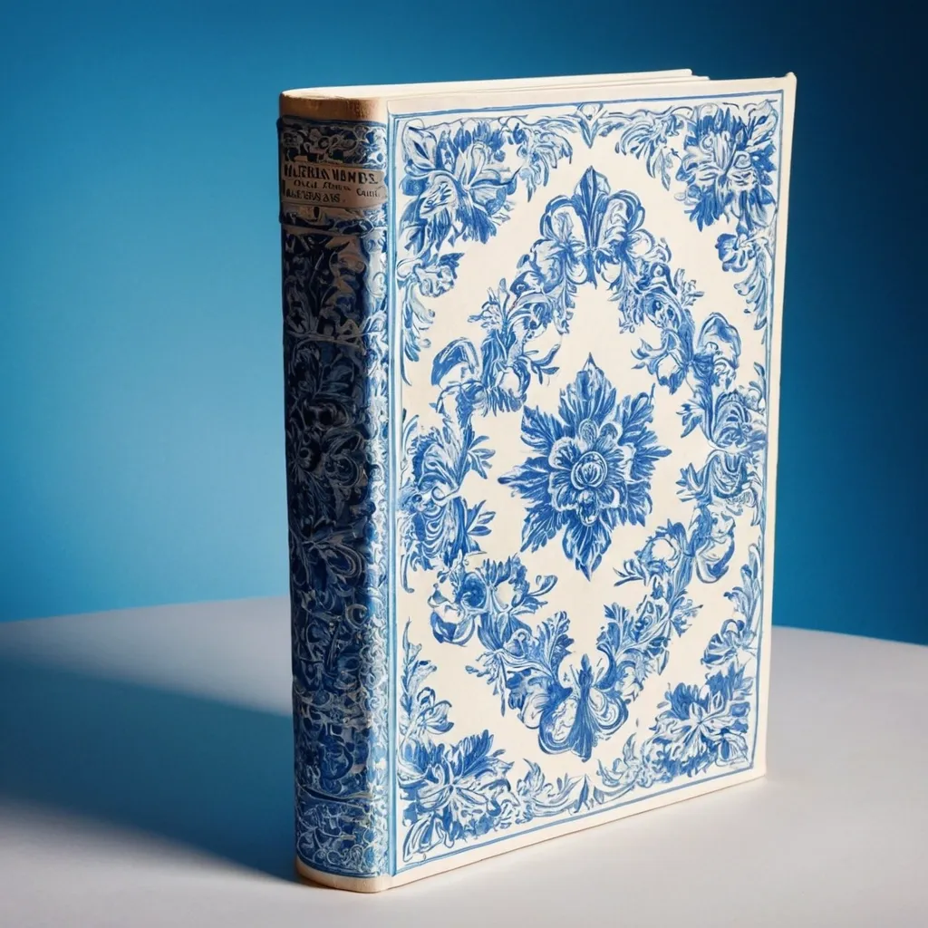 detailed photo of white book with blue floral pattern