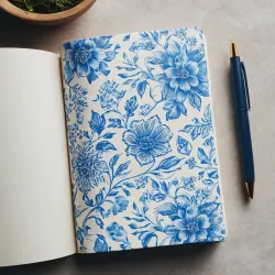 photo of #5 white book with blue floral pattern