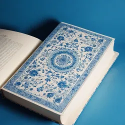 photo of #5 white book with blue floral pattern