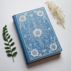photo of #5 white book with blue floral pattern