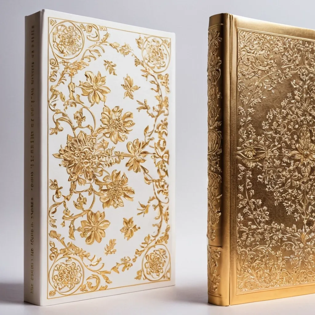 detailed photo of white book with golden floral pattern
