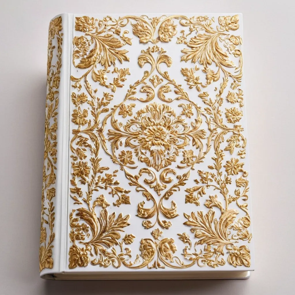 detailed photo of white book with golden floral pattern