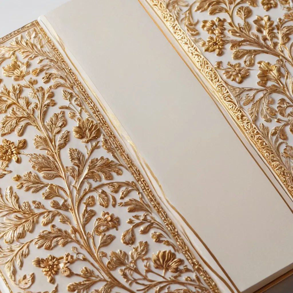 detailed photo of white book with golden floral pattern