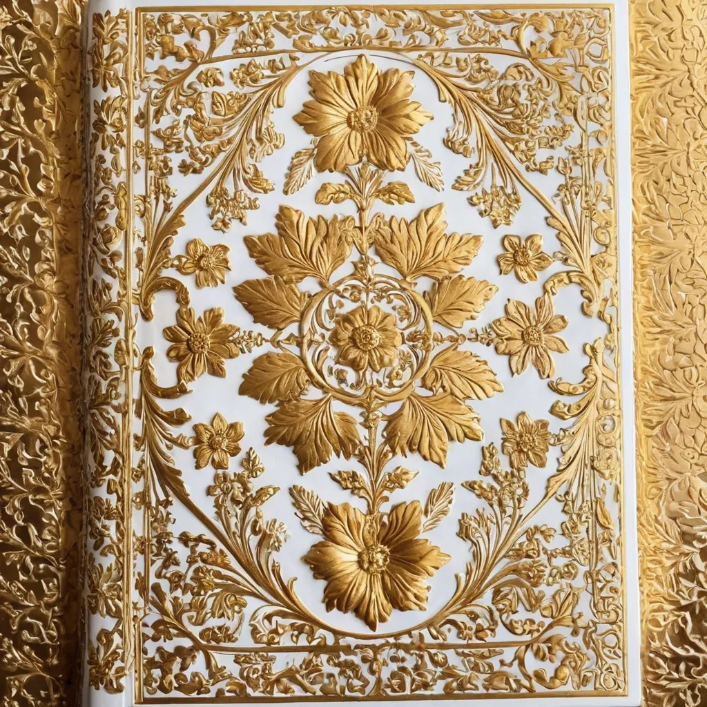 detailed photo of white book with golden floral pattern