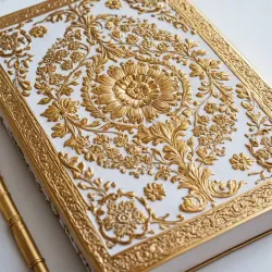 photo of #7 white book with golden floral pattern