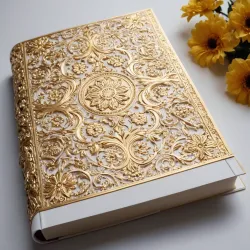 photo of #7 white book with golden floral pattern