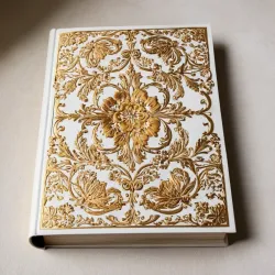 photo of #7 white book with golden floral pattern