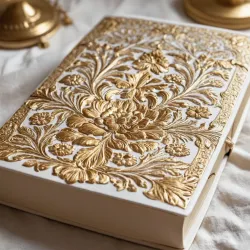 photo of #7 white book with golden floral pattern