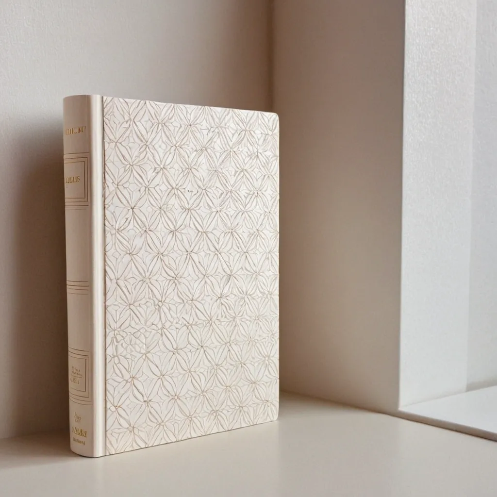 detailed photo of white book with golden geometrical pattern