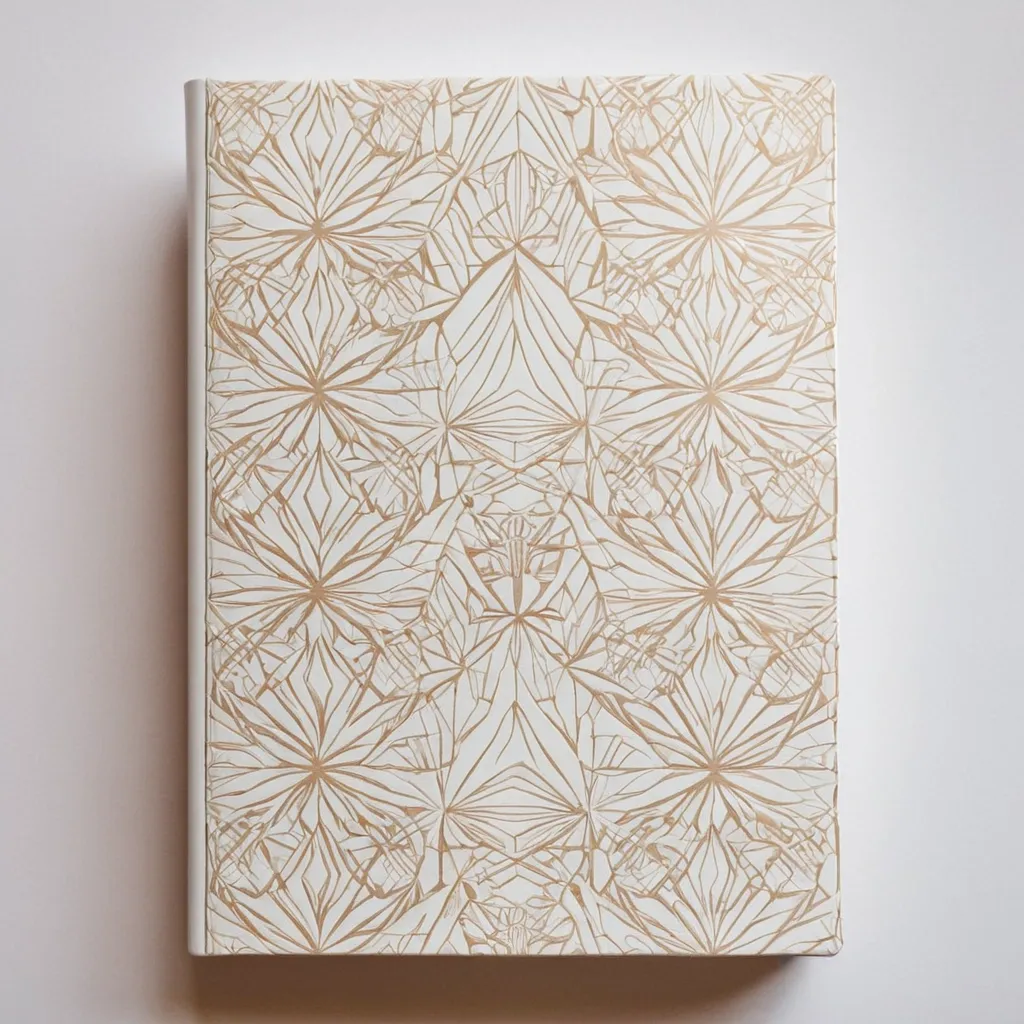 detailed photo of white book with golden geometrical pattern
