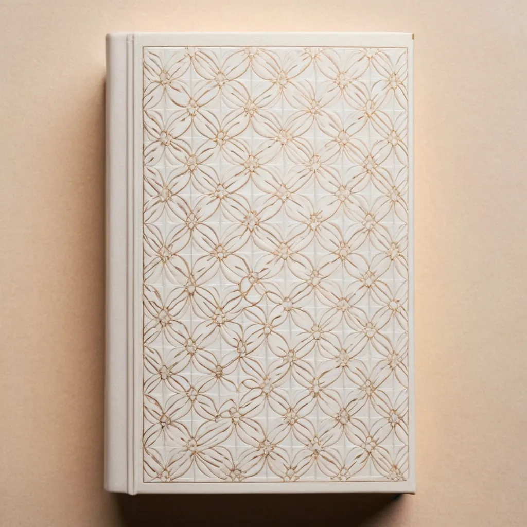 detailed photo of white book with golden geometrical pattern