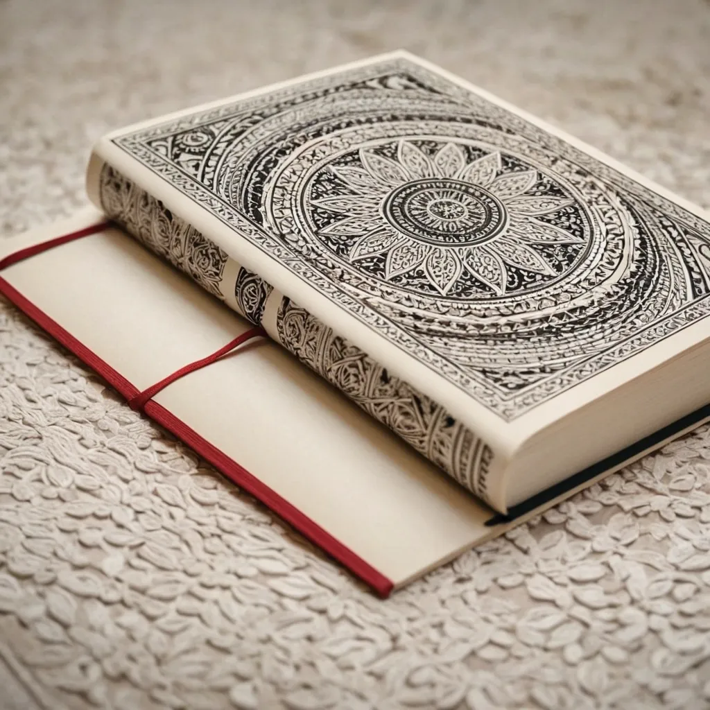 detailed photo of white book with golden geometrical pattern