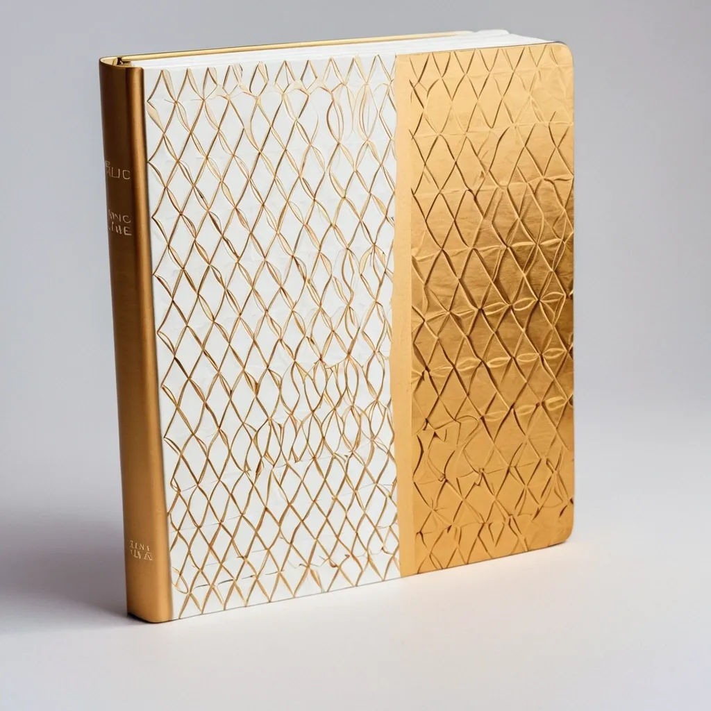 detailed photo of white book with golden geometrical pattern
