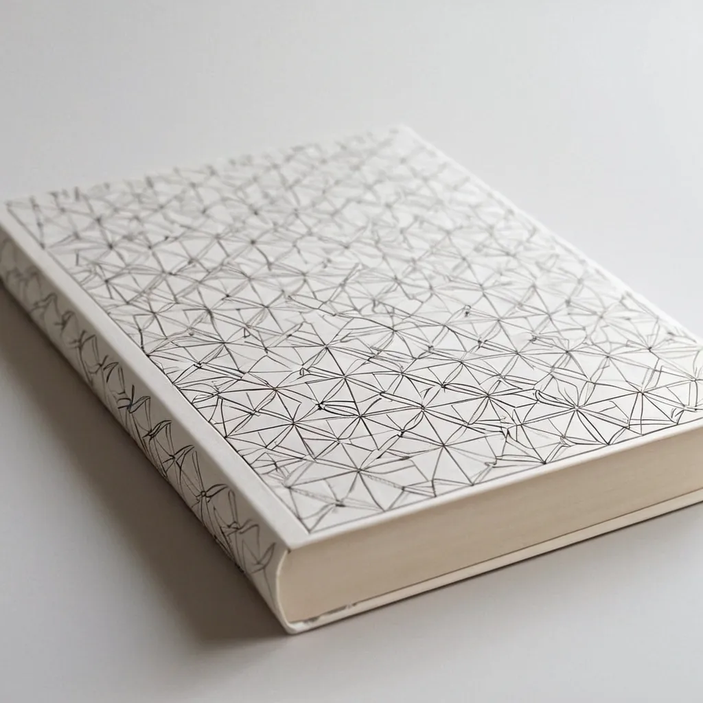 detailed photo of white book with golden geometrical pattern