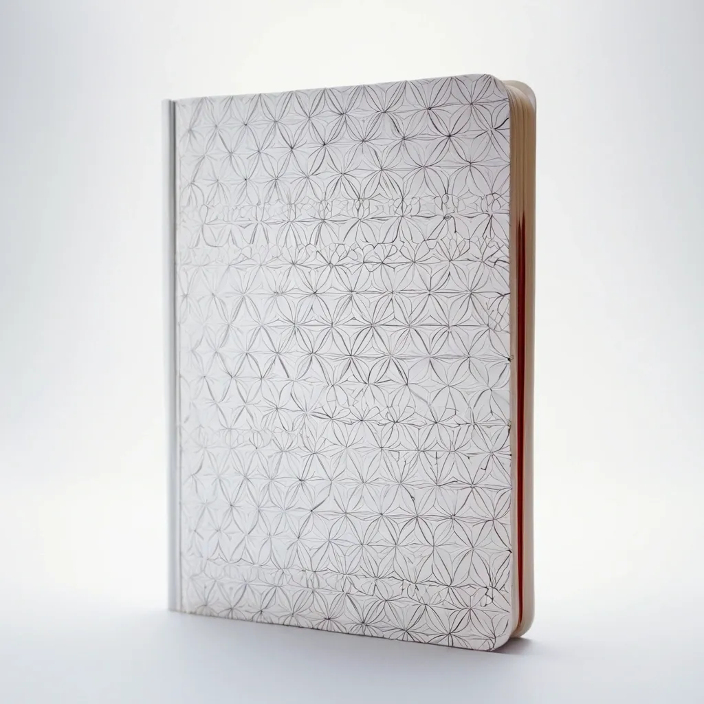detailed photo of white book with golden geometrical pattern