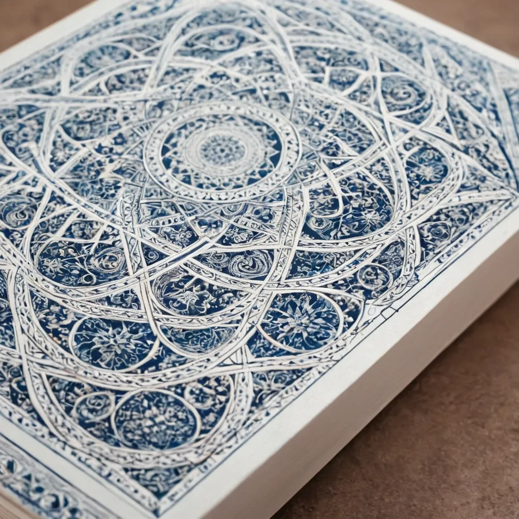 detailed photo of white book with golden geometrical pattern